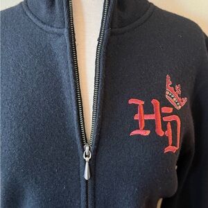 Black Harley Davidson embellished zip up jacket with Crystal embroidery